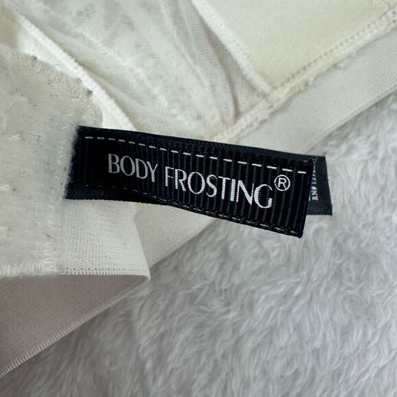 Body Frosting Women's L High Neck Padded Bra Bralette White Lace Semi Sheer - Picture 3 of 6